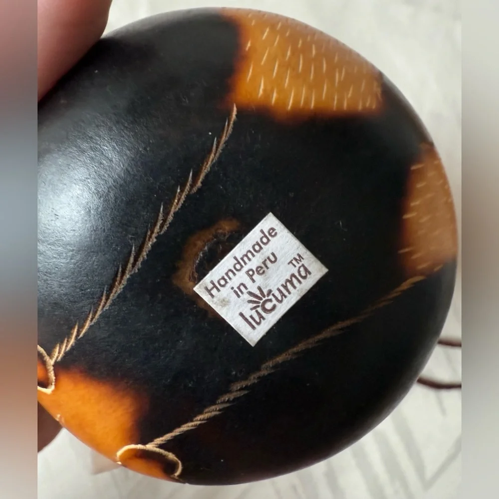 Lucuma Folk Gourd Art Panda Christmas Ornament Made Peru Handcrafted
